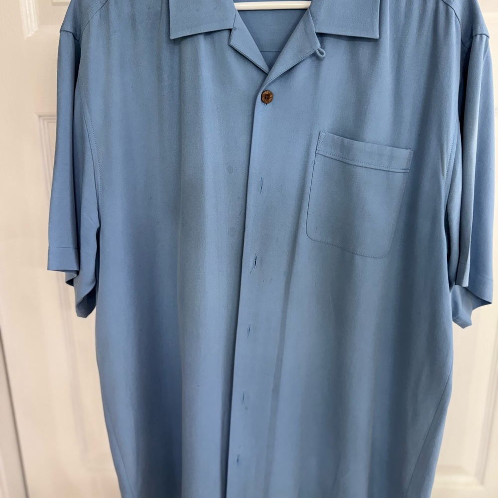 Tommy Bahama Blue Casual Button Down Shirt with Camp Collar